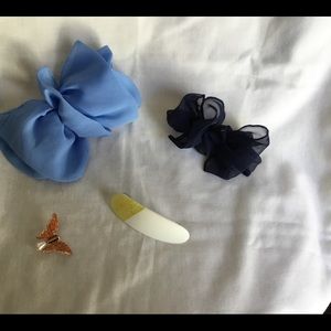 NAVY &. BLUE CHIFFON & PEARLIZED BARRETTES & CLIP